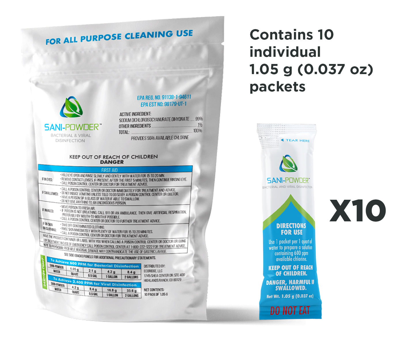Sani-Powder 10 Pack (of 1.05 gram packets)